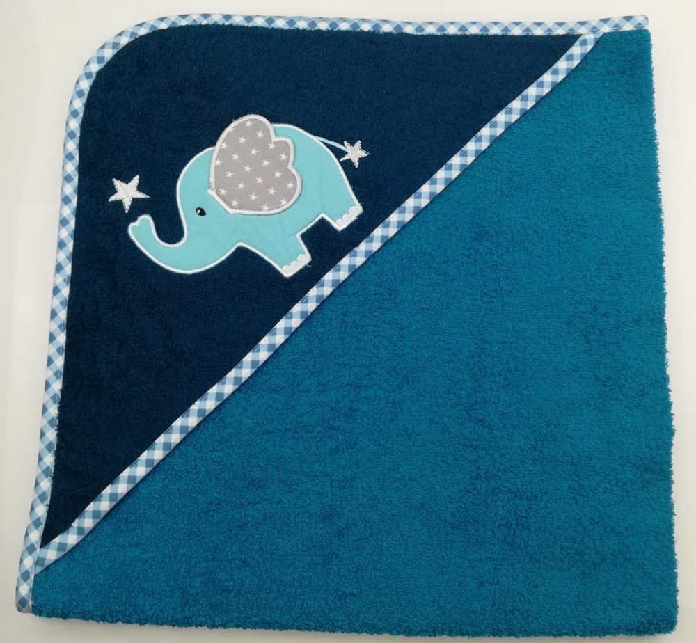 Уголок дет. махровый с вышивкой Слоненок с сердечком (сине-зеленый)